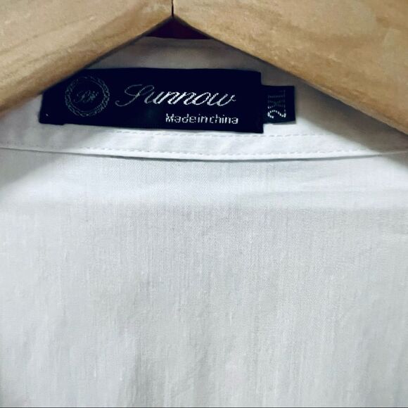 NWT Sunnow white cotton blend short sleeve button down notched sleeve shirt top - Picture 3 of 8